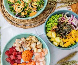 A variety of poke bowls